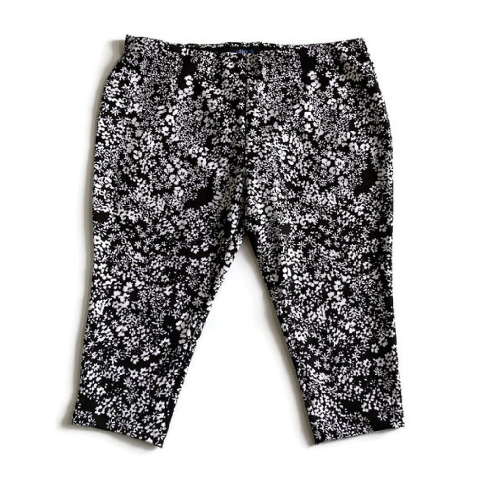 kelly by clinton kelly womens capri pants PETITE plus 2XP black white floral new